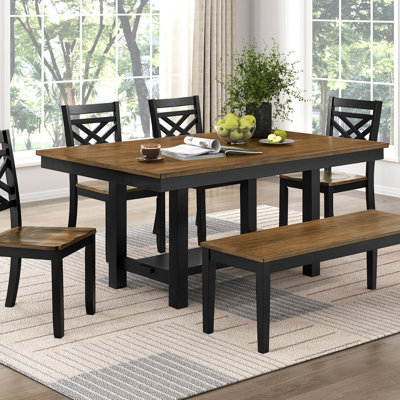 Table de salle à manger à 2 tons avec finition noire et brune avec base de rangement