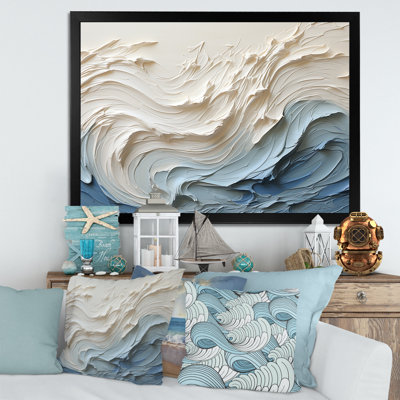 White And Blue Wave Papercut Style - Coastal Waves Canvas Wall Art Print (no texture)