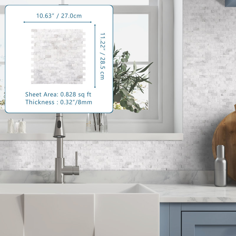 Carreau de mosaïque auto-adhésif en pierre naturelle l 11,22 po x L 10,63 po, Gris