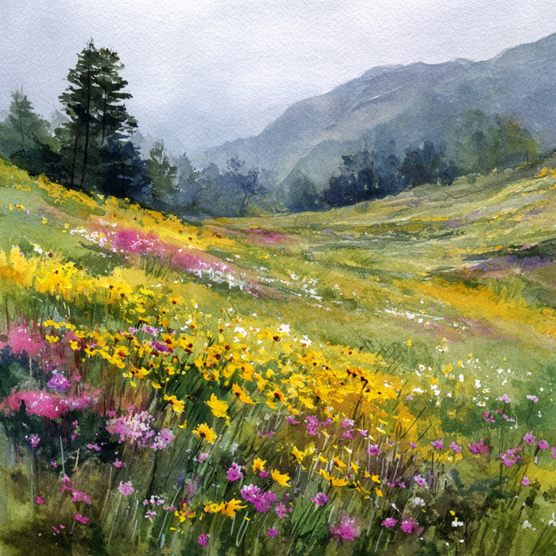Art mural sur toile Quiet Valley Wildflowers, H 40 po x l 40 po x P 1,5 po