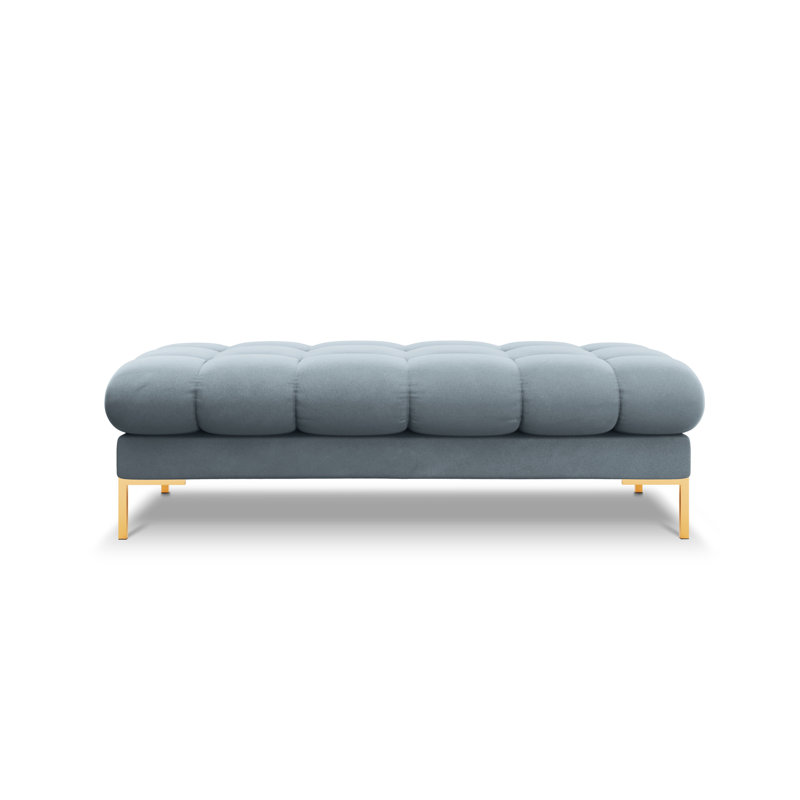 Asbell Polyester Upholstered Bench, Light Blue, Gold