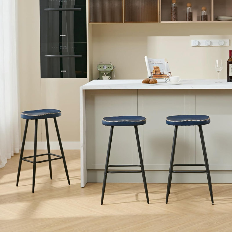 Tabourets de bar en simili cuir sans dossier pour îlot de cuisine (ensemble de 3), 3, Marine