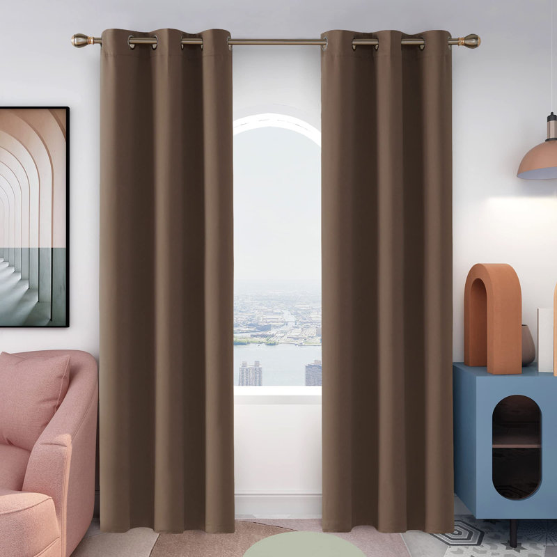 Thermal Insulated Room Darkening Grommet Curtain Panels (Set of 4), 42" W x 120" L, Brown