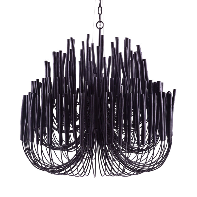 Tilda Chandelier, Black Stained Wood, 38" H x 36" W x 36" D