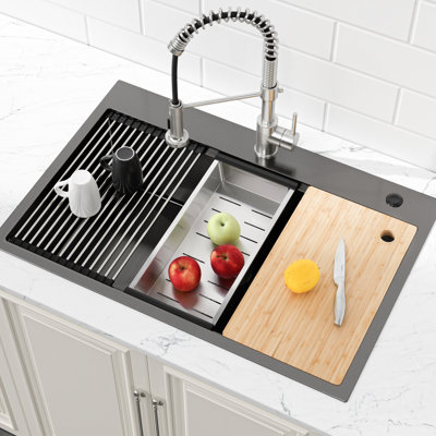 Évier de cuisine en acier inoxydable 304 304 de 30 po x 22 po avec planche à découper et bords arrondis - rehausse la couche d'insonorisation élégante, réduit le bruit et crée du calme