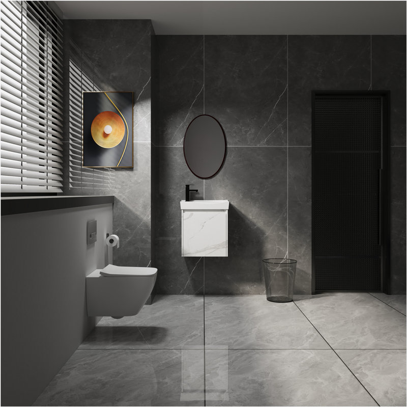 Ensemble de meuble-lavabo mural 20 po avec lavabo en céramique, armoire de rangement avec portes, ensemble d'armoire de salle de bain