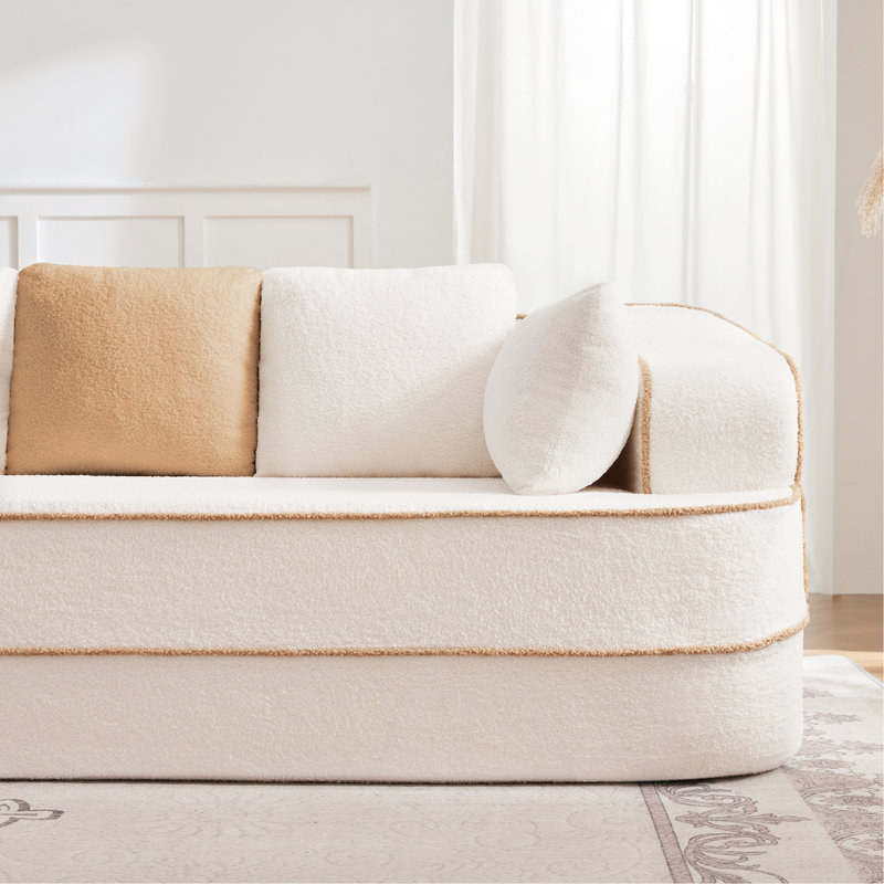 Right 2-Seater Sofa W/Pillows Teddy Fabric, Right Hand Facing, White