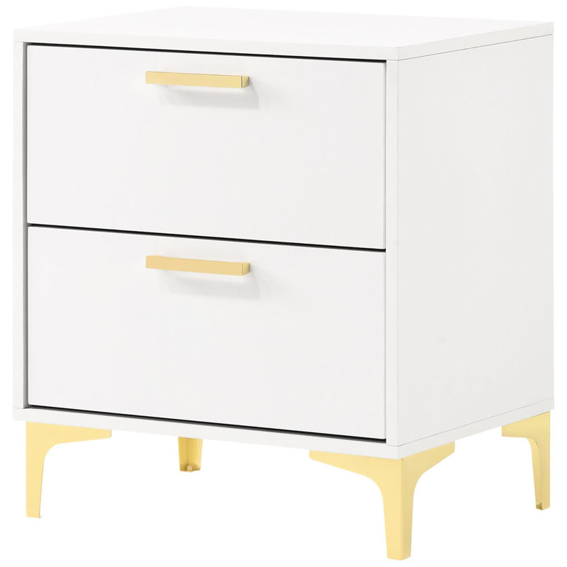 2 tables de chevet rectangulaires blanches et dorées - option de rangement pour chambre à coucher, style, joints pour rangement spacieux, visuel, inclus