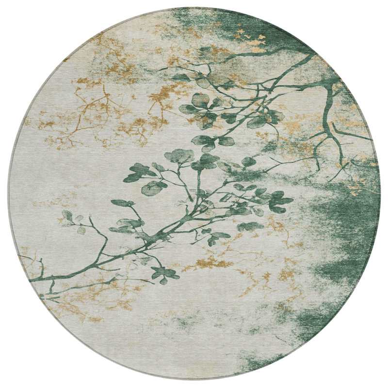 Machine Washable Indoor/Outdoor Xhevrie Emerald Rug, Round 8'