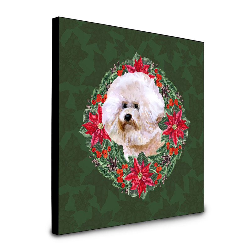 Panneau mural d’art à couronne poinsetta Fabrienne, Beige bichon frisé