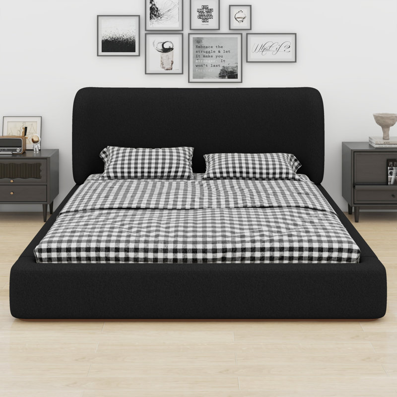 Lit plateforme tapissier Modern, Noir, Grand lit