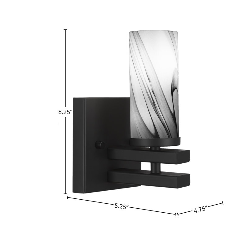 Neveyah Wall Sconce Shown In Matte Black Finish With 2.5" Onyx Swirl Glass
