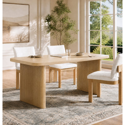 Lily 68.75" Rectangular Dining Table with Ribbed Rubberwood Legs
