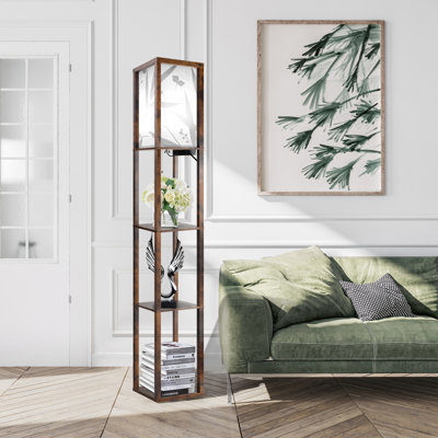 Jarold 63.7" Column Dimmable Floor Lamp with Shelves & Remote Control & USB Charging Station