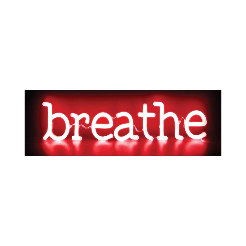 Neon Breathe Red On Black by Hailey Carr - Wrapped Canvas Panoramic Print, 30.48 cm H x 91.44 cm W x 3.175 cm D