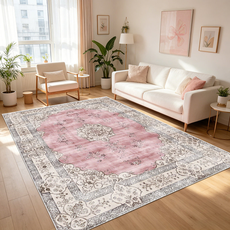 Traditional Persian Style Area Rug, Ornate Floral Medallion Indoor Rug, Durable Non-Shedding Carpet for Living Room, Bedroom, Entryway