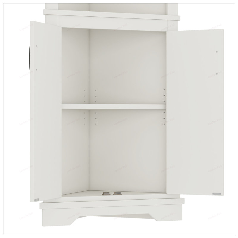 Tall Corner Cabinet with Doors for Ample Storage and Space Efficiency in Living Room, Bathroom, or Kitchen, White