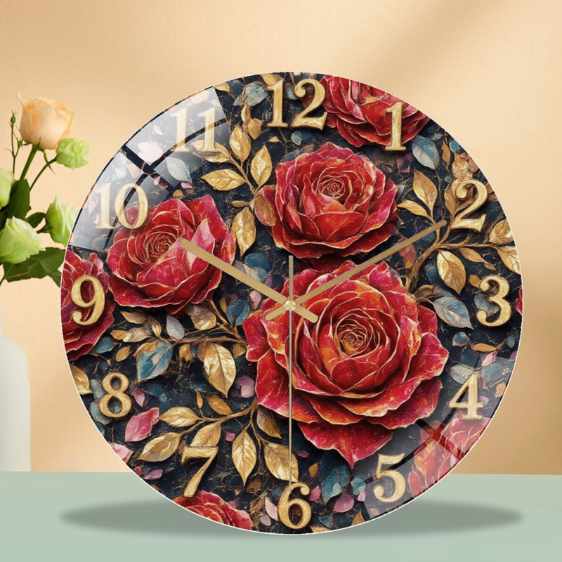 Horloge murale avec roses rouges et chiffres - horloge murale 12 po