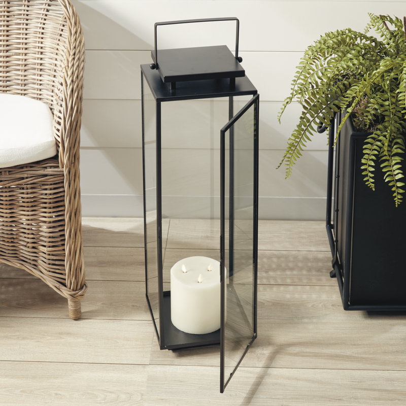 Stainless Steel Tabletop Lantern, 30.25" H x 10" W x 10" D