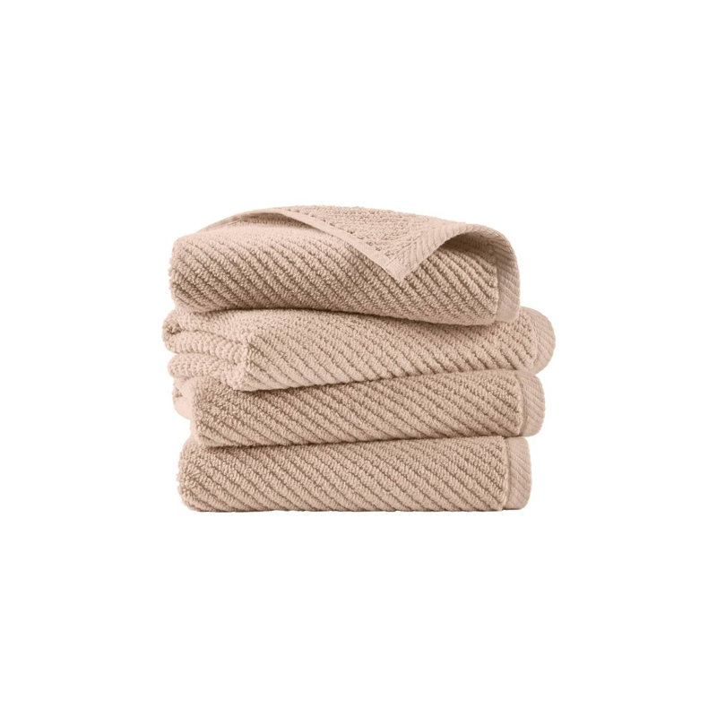 4-Piece 100% Cotton Quick Dry Diagonal Ribbed Hand Towel Set, Beige