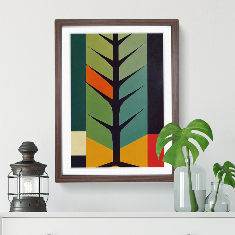 Bold Abstract Tree Art No.6 - Wall Art, 48cm H x 36cm W, Walnut Framed, White