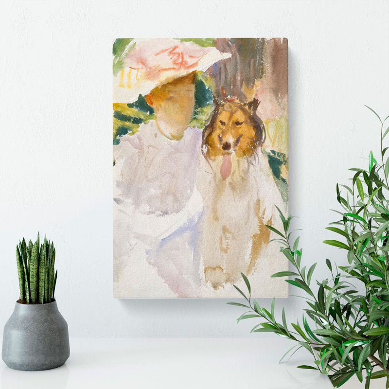 Woman With Collie by John Singer Sargent - Wrapped Canvas Painting, 76cm H x 50cm W x 3cm D