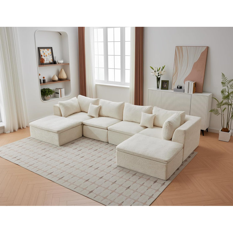 Canapés modulaires, canapé convertible avec repose-pieds, Velours côtelé beige