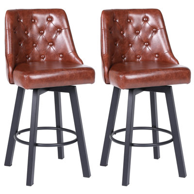 Ensemble de 4 tabourets de bar, tabourets de bar modernes en cuir ciré, pivotant à 360 ° avec dossier, coussin de siège épais et imperméable, convient au bar, à la cuisine et au maquillage