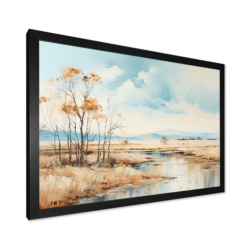 Beige Scerene Meadow Stream Harmony sur toile, H 30 po x l 40 po x P 1,5 po, Cadre simple noir