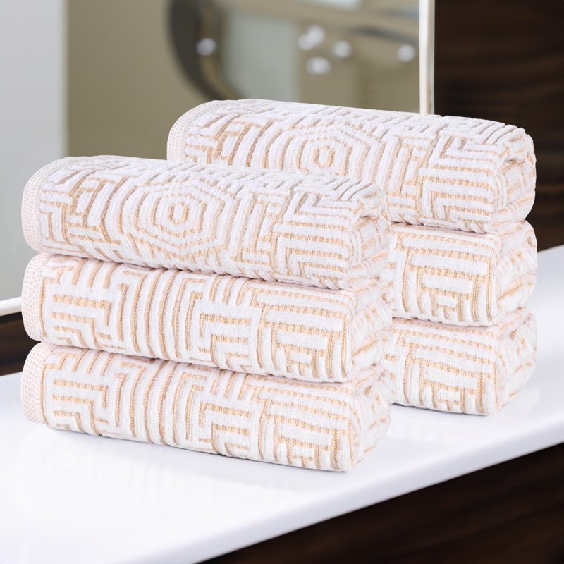 Cotton Modern Geometric Jacquard Soft Highly-Absorbent Hand Towel, Gold