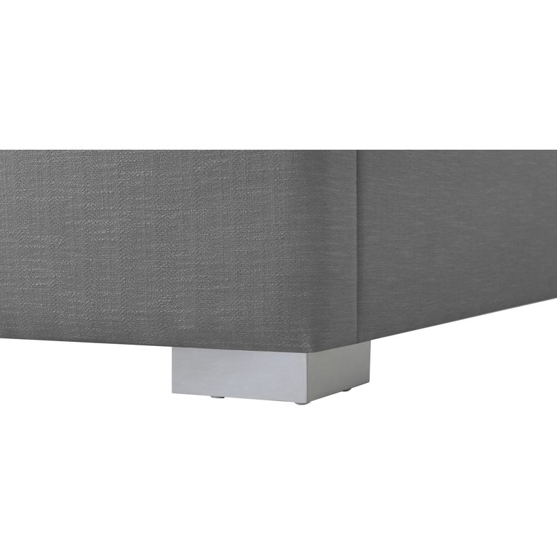 Royce Solid Wood and Upholstered Platform Bed, Twin, Grey Linen Textured Fabric