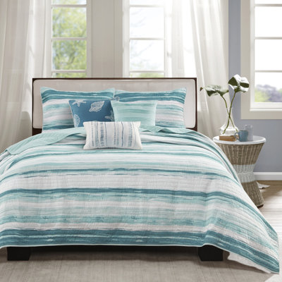 6 pièces de courtepointe imprimée très grand / très grand - et couleurs sarcelle pour un look de chambre à coucher frais avec des pièces en microfibre