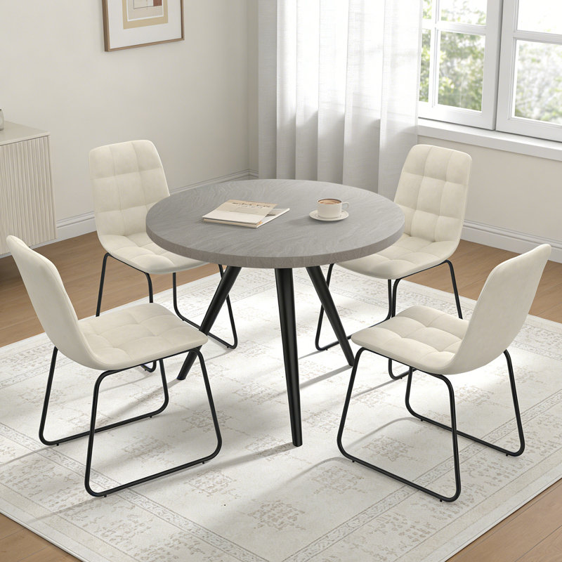 Ensemble de table de salle à manger 5 pièces, table de cuisine moderne 34,7 po avec chaises, Gris du Rhin, Beige