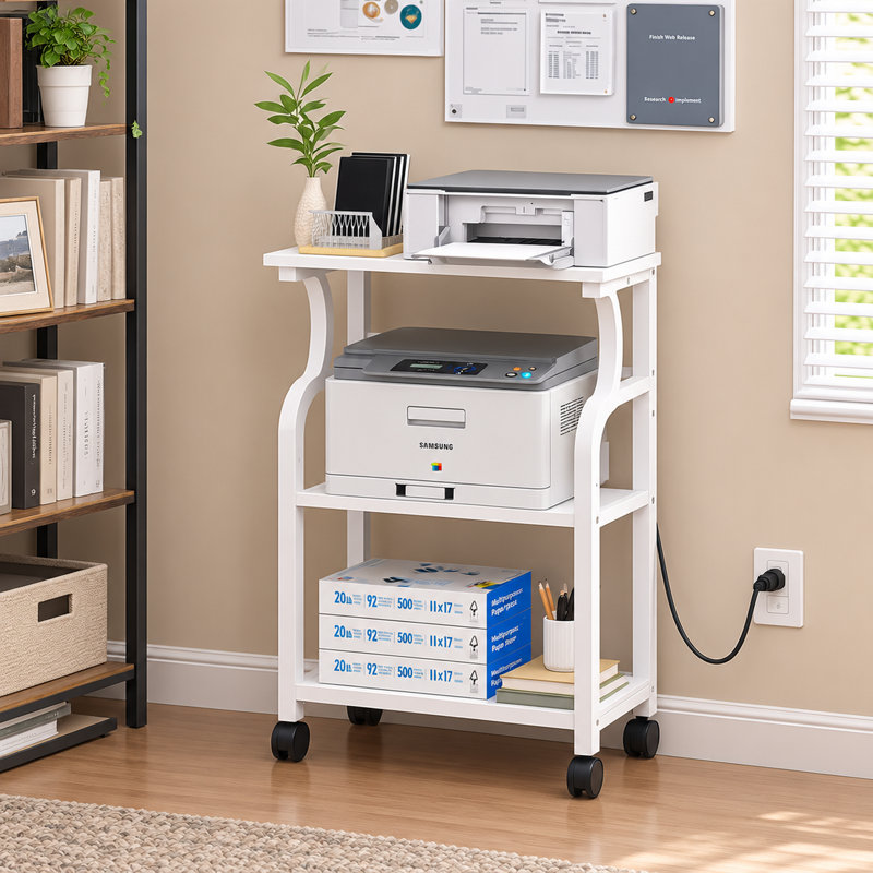 29.5'' H x 20" W Printer Stand With Adjustable Storage Shelf,Utility Cart, White