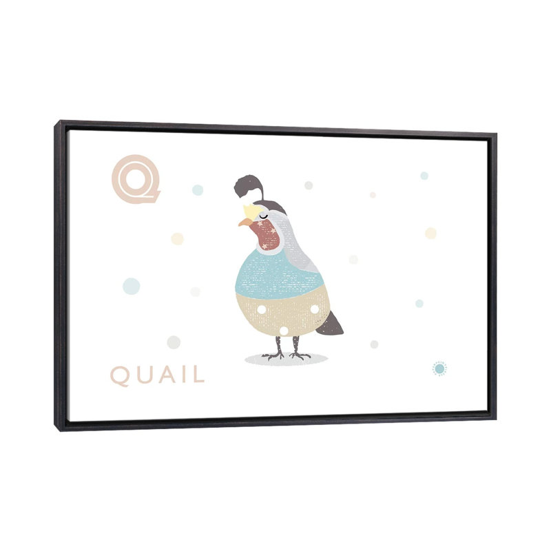 Caille - impression d'art graphique, Pas de tapis, H 40 po x l 60 po x 1,5 po, Toile avec cadre noir patiné
