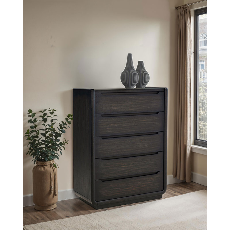 Commode de chambre à coucher à 5 tiroirs Leandro - Noir bruni