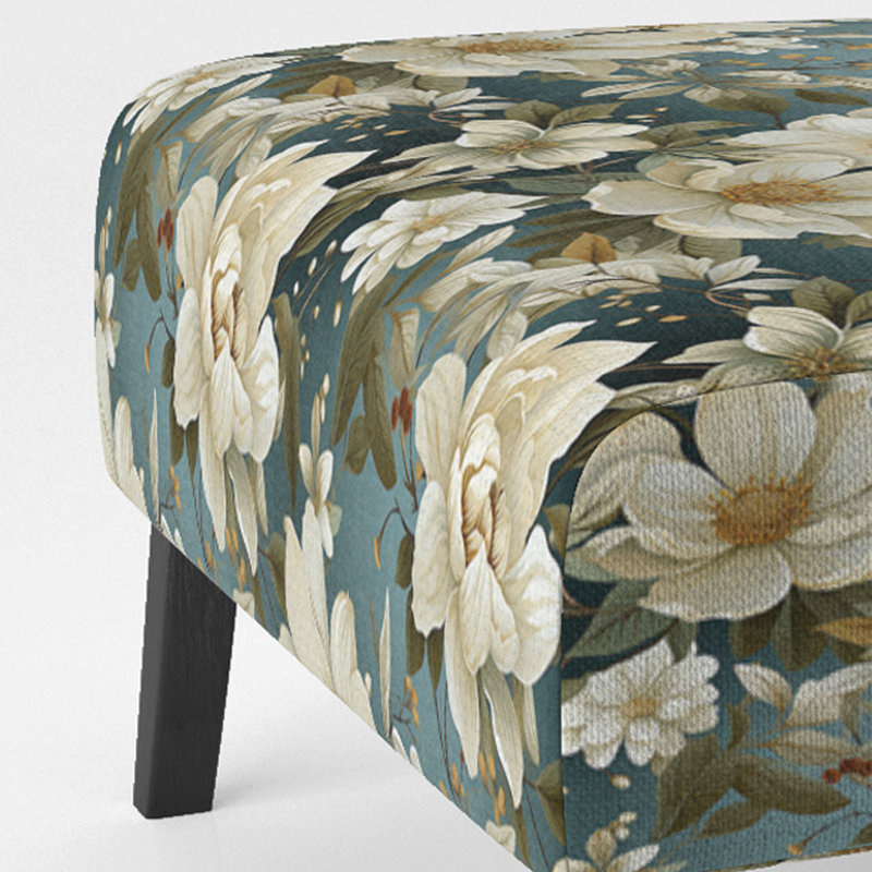 Motif botanique blanc et vert élégant - Fauteuil de chambre rembourré de style campagnard, fauteuil d'appoint rustique floral