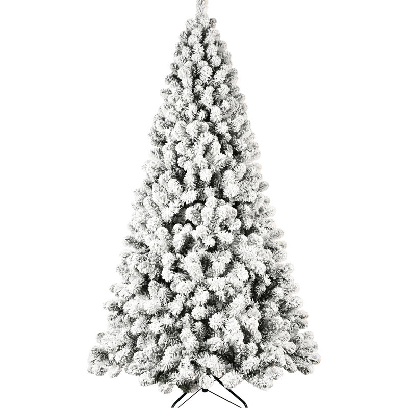 Arbre de Noël 8 pi avec finition floquée, 500 lumières blanches chaudes et une atmosphère festive, lumières pour l'humeur, 8'