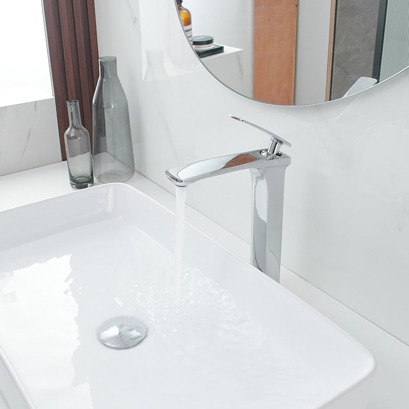 Polished Chrome Single Handle Vessel Sink Faucet with Pop-Up Drain