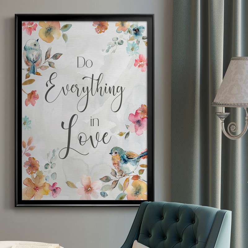«Spring Bird Love», art textuel sur toile, Cadre noir, H 30,5 po x l 42,5 po x P 1,5 po