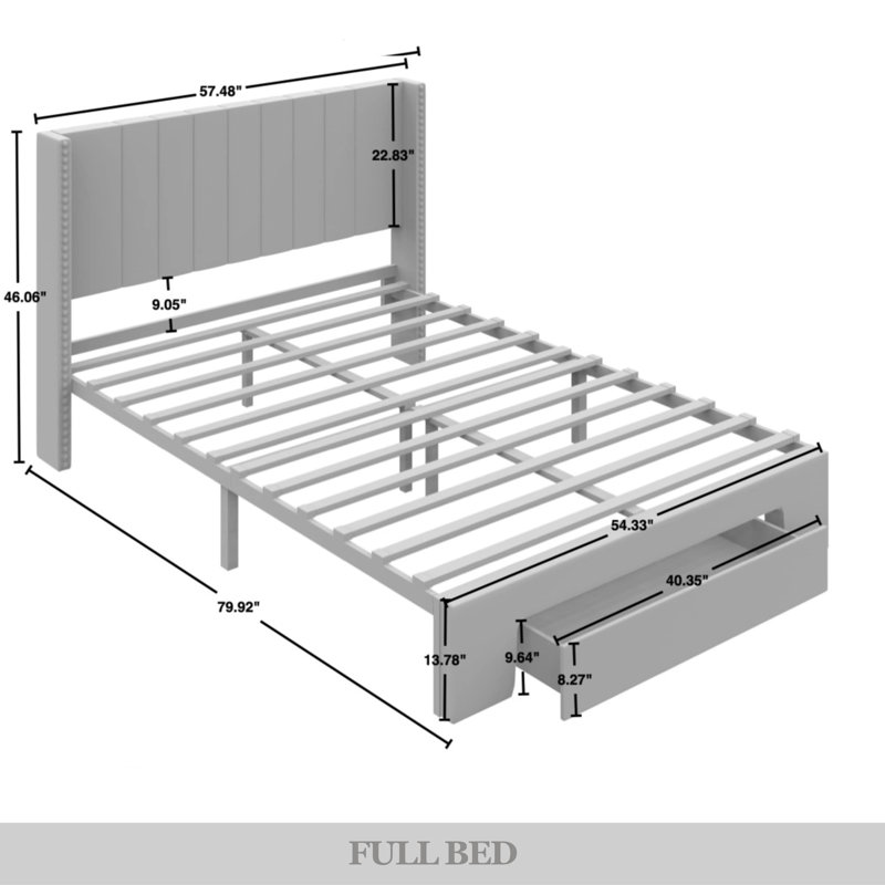 Georgia-Lee Upholstered Wingback Storage Bed, Full/Double, Light Gray