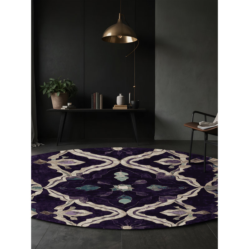 Tapis mauve soyeux et moelleux, Rond 3 pi