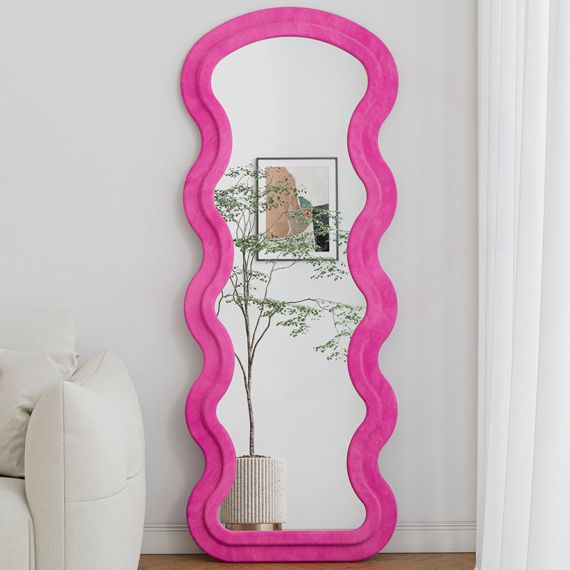 Flannel Full Length Wave Floor Mirror for Bedroom living room Hanging or Against The Wall, White