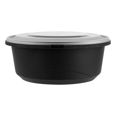 Restaurantware-Cater Tek 101 Ounce Serving Bowls, 100 Disposable Bowls With Lids - Microwavable, Freezable, Black Plastic Catering Bowls, Round, Ideal For Soups, Stews, Salads, Chilli, Or Noodles