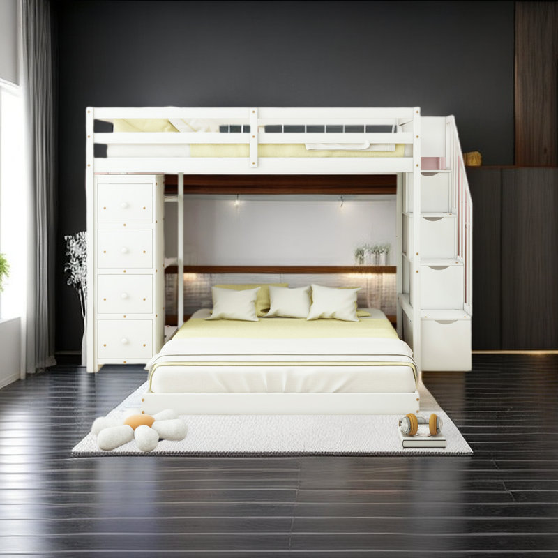 Jashad Kids Twin Over Full Bunk Bed with Drawers, White