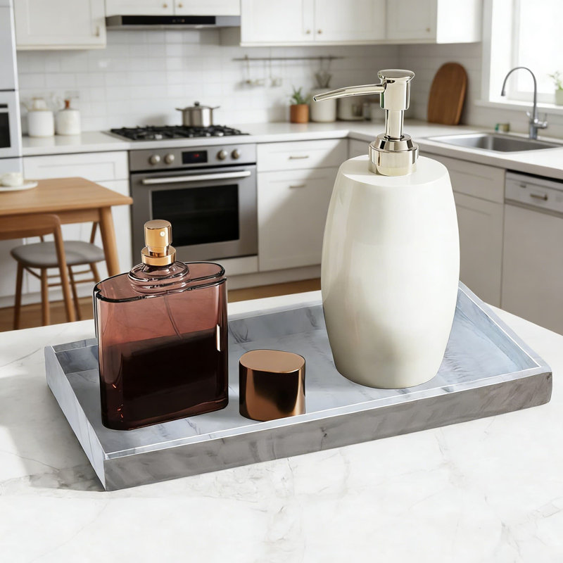 Ensemble de plateau de distributeur de savon en silicone - Organisateur imperméable antidérapant pour comptoir de cuisine, meuble-lavabo et toilette avec rebords surélevés pour sécuriser les articles