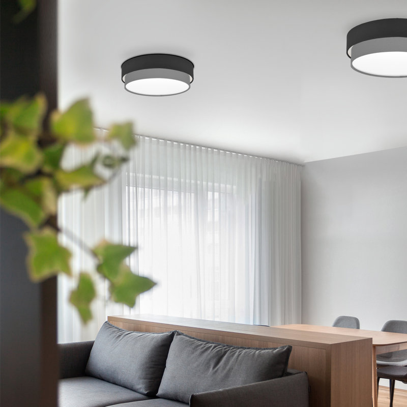 Elanaz Fabric Flush Mount, Grey, Black