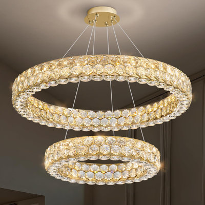2 - Light Dimmable Tiered Crystal Chandelier