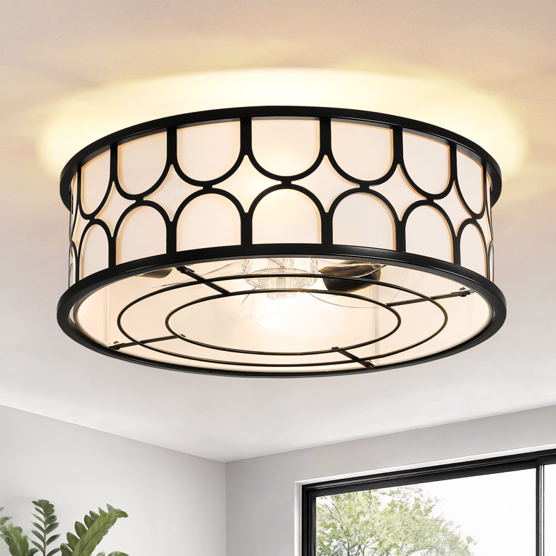 Ventilateur de plafond encastré moderne 20 po avec trousse d'éclairage et télécommande, Noir