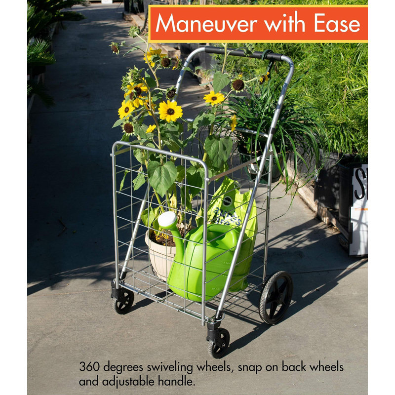 Shopping Cart With Adjustable Handle And Swivel Wheels, Heavy Duty Foldable And Collapsible Utility Cart